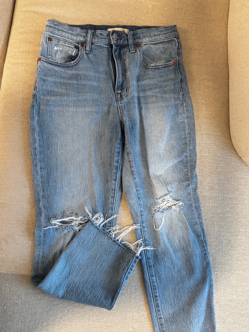 Madewell High-Rise Blue Distressed Boy Jeans